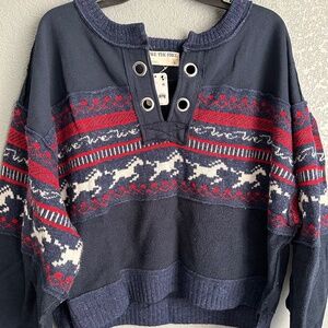 NWT Free People size L WTF Running Wild Horse Pullover Sweatshirt Sweater Top